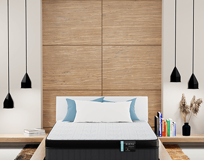 3d mattress render with lifestyle render