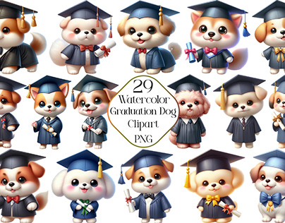Watercolor Cute Graduation Dog Clipart