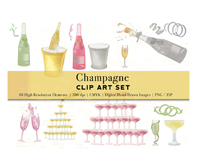 Champagne Bottles, Buckets and Flutes Clipart