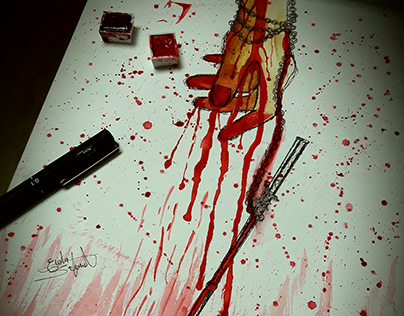 Hand, Blood and Brush drawing