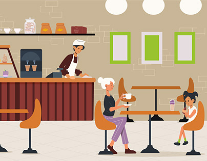 Illustration of "Breakfast of a Family in a Cafe"