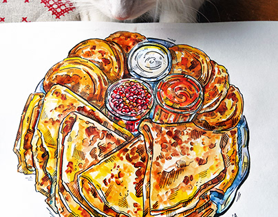 Watercolor food illustrations "Pancakes"