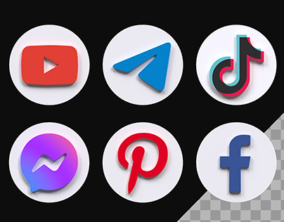 Social Media high-res 3d icons in different projections