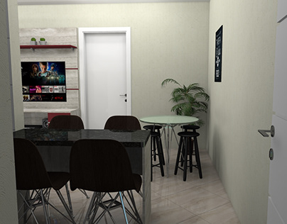 Composição sala de estar (painel e mesa)