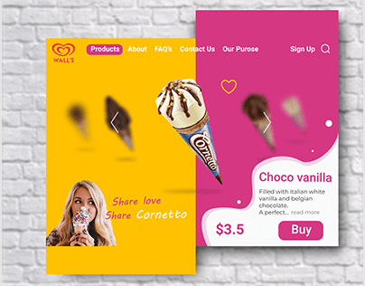 Cornetto ice cream webpage ui