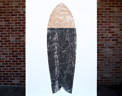 Surfboard 4'x7' Woodblock Print "Vessel"