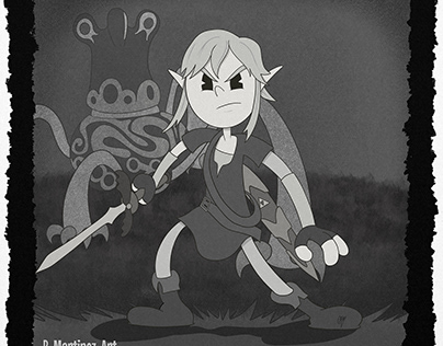 Link and a Guardian in Fleischer style
