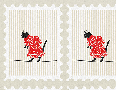Retro Cat Stamp Illustration