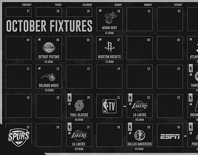 San Antonio Spurs October fixtures.
