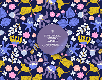 Navy Floral Vector Pattern