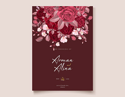 Romantic floral maroon wedding invitation