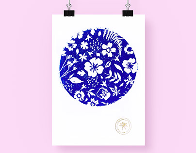 Linocut floral poetry poster - RISO PRINT