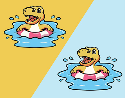 Cute t rex swimming in the pool cartoon illustration