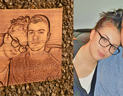 Wooden carved photos on Stefano's friend