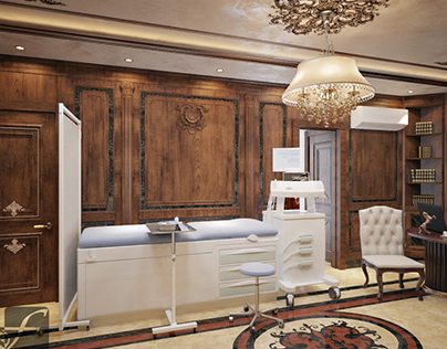 Royal classic warm wood decoration for Clinic , Cairo