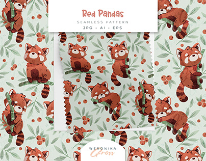 Red Pandas Seamless Vector Pattern Design