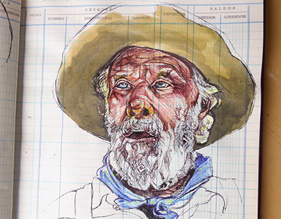 Ledger book - Tom Waits. Color Pens & watercolor