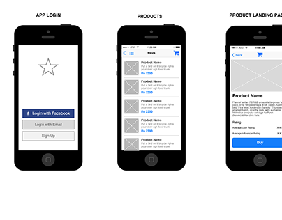 Wireframes for a mobile app focused on user reviews