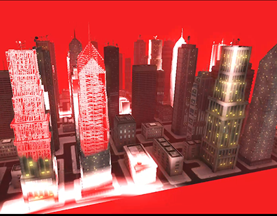 3d building wireframe animation