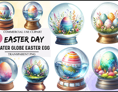 Watercolor Easter eggs water globe Clipart