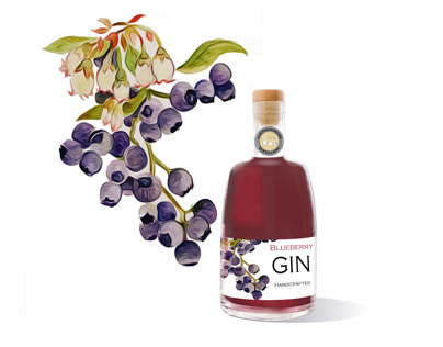 Blueberry Gin branding for The Old Packhouse Distillery