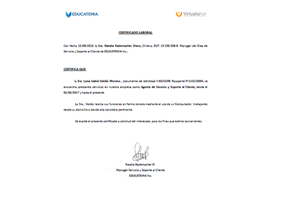 Certificado Laboral Soporte al CLiente (Teletrabajo)