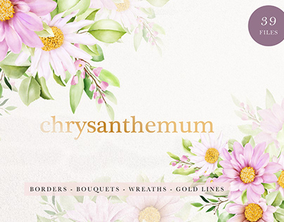Watercolor chrysanthemum background card Template