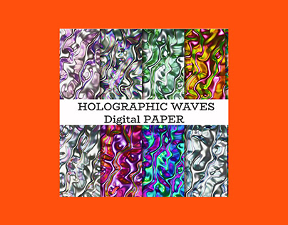 12 Metallic Holographic Waves Digital Paper