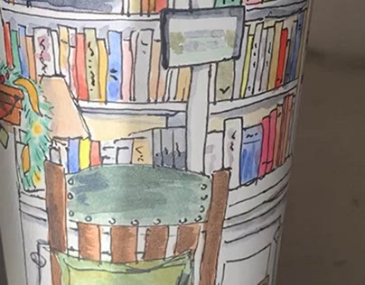 Watercolor on Coffee cup