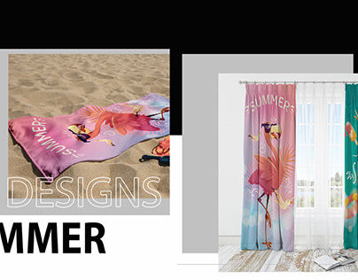 Summer cushions and curtains and beach towel designs