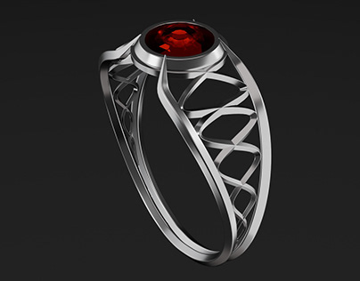 Silver ring - red gem
