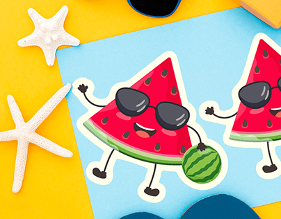 Stickers with a watermelon character