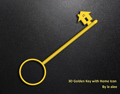 3D Golden Key Vector with Home Icon