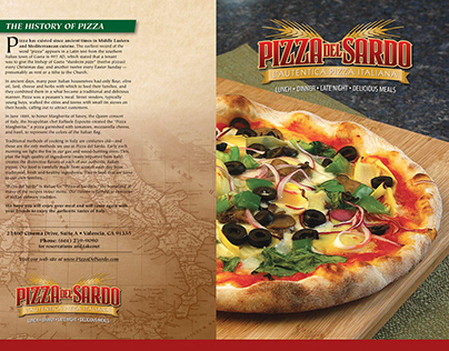 Pizza del Sardo menu, logo design, food photography
