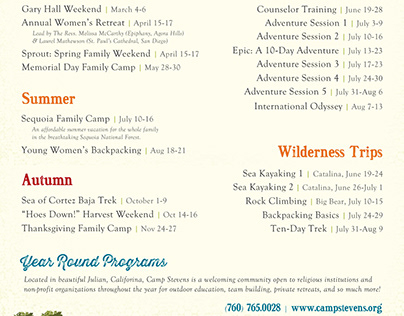 Camp Program Calendar Poster