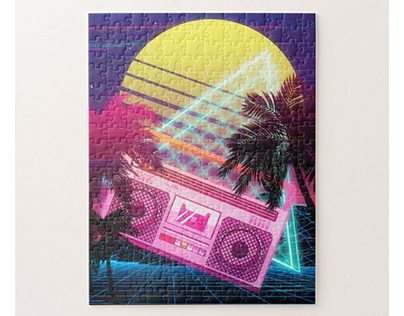 Pink boombox 80s vaporwave tropical party