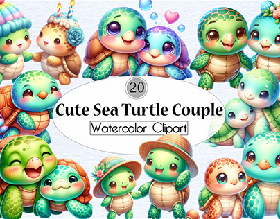 Cute Sea Turtle Couple Clipart
