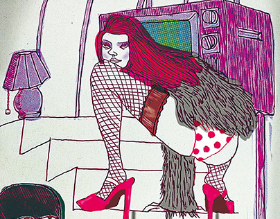 Woman wearing polka dot panties（水玉模様のパンティを履く女）