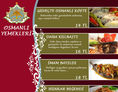 Osmanlı yemekleri - Menü Çalışması