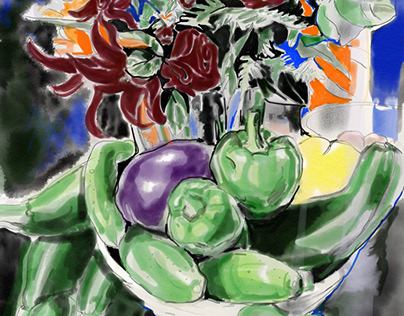 Digital Art Still Life With Green Peppers
