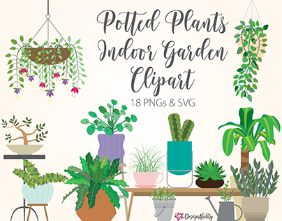 Potted Plants Indoor Garden Clipart Set