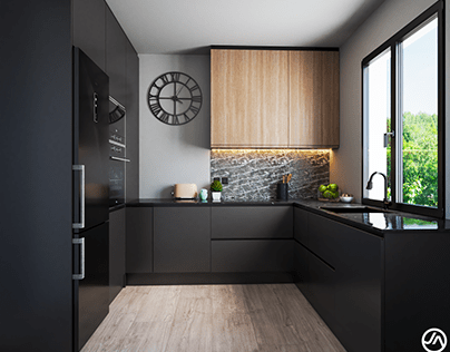 Color negro y madera para Cocina