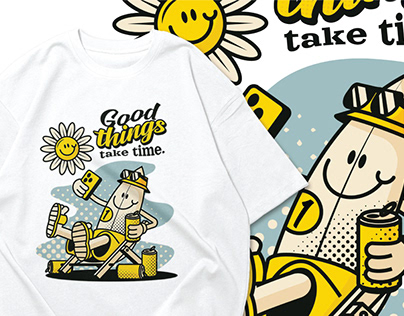 Good things take time, Surfboard Retro character