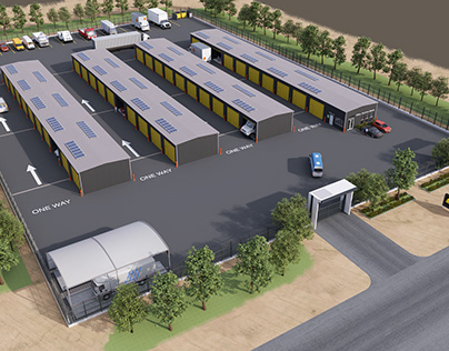 Design and 3D rendering for a Self storage units site