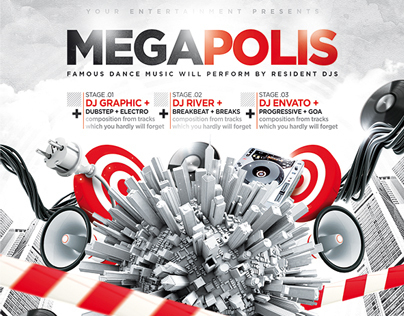 Megapolis Sound Party Flyer, PSD Template