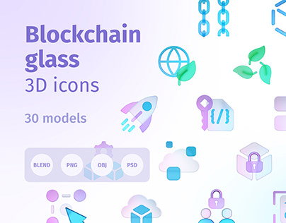 Blockchain glass 3D icons