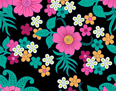 A colorful floral pattern on a black background
