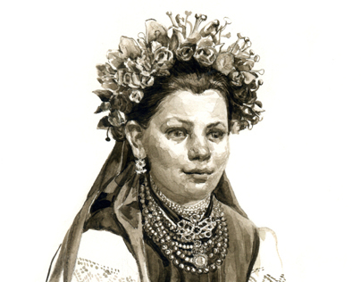 Ukrainian traditional folk women's clothes and jewelry