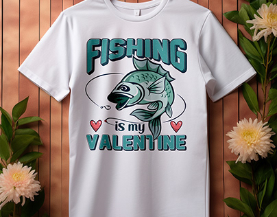 Fishing is my valentine. Valentine T-shirt design.