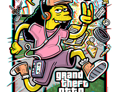 GRAND THEFT OTTO - Simpsons Mashup OldSchool 3D Poster